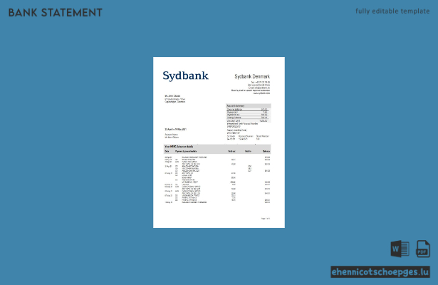 Beispiel eines Kontoauszugs der dänischen Sydbank (Vorschau)